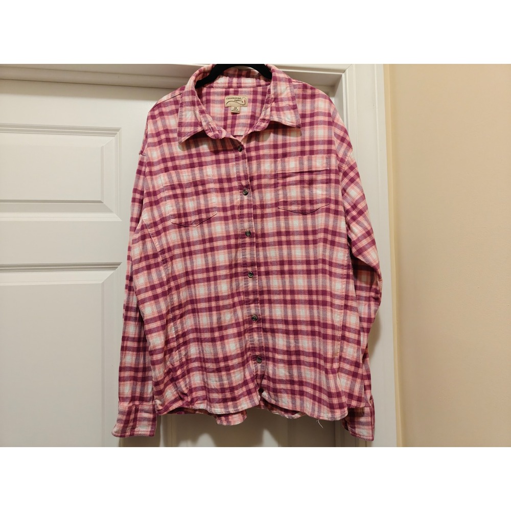 Canyon Guide Outfitters Pink Plaid Flannel Button Down Shirt Womens 2X Stretch